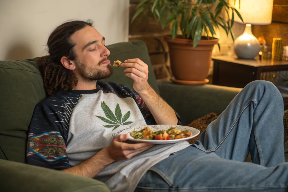 A man relaxed enjoying his snacks