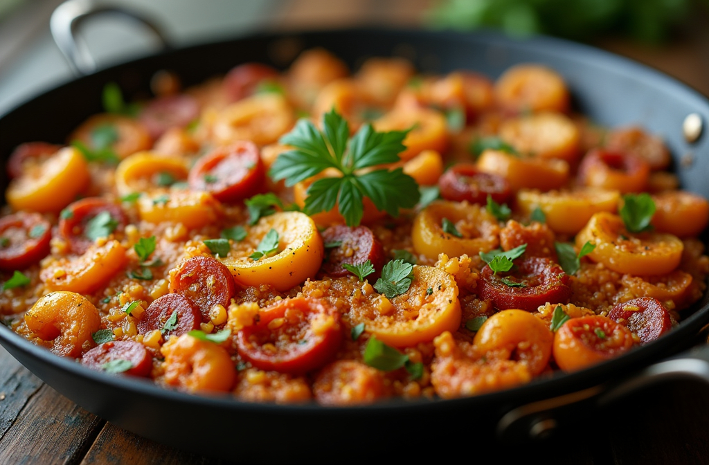 Paella with Chorizo, Seafood, and Saffron