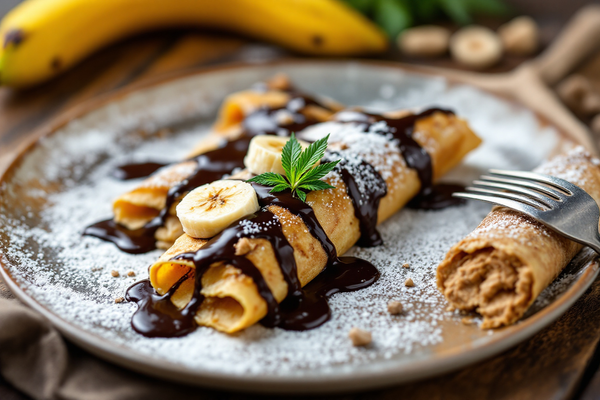 Peanut Butter and Banana Crepes with Chocolate Sauce