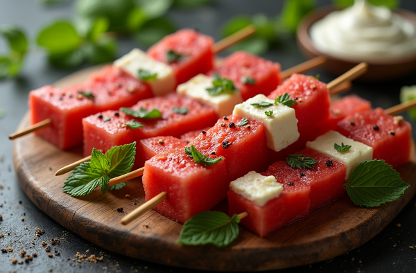 Spicy Watermelon & Feta Skewers with Mint