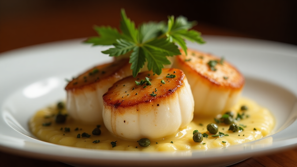 Seared Scallops with Brown Butter Cauliflower Purée and Lemon-Caper Vinaigrette