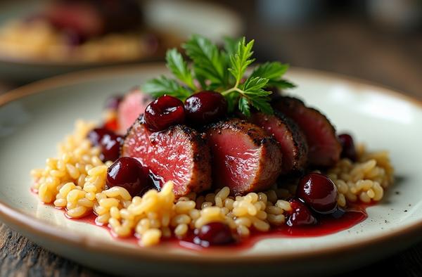 Duck Breast with Cherry Reduction and Wild Rice Pilaf